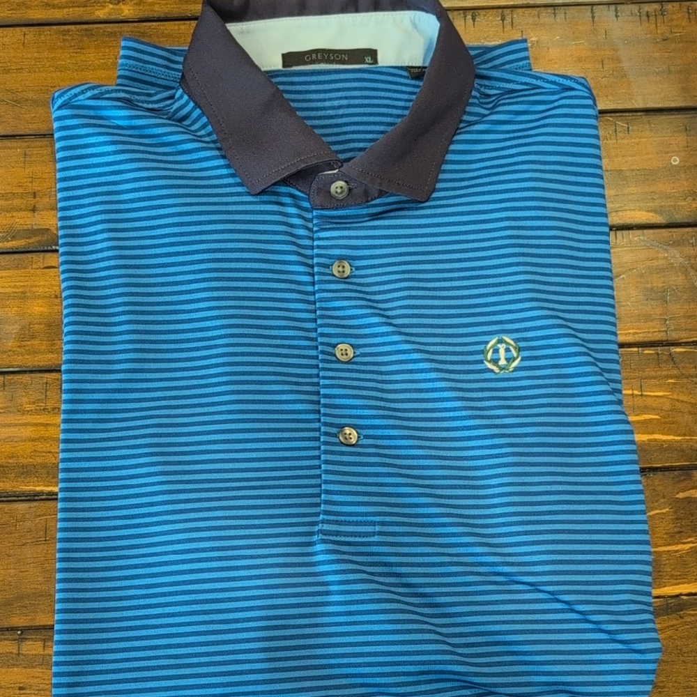 Greyson Striped Golf Polo Logo
